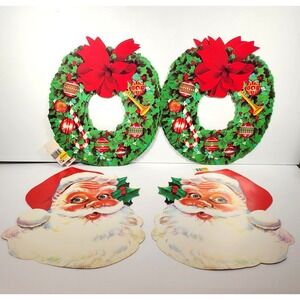 Eureka Christmas Cardstock Die Cut Wall Window Decorations Santa Wreaths QTY 4